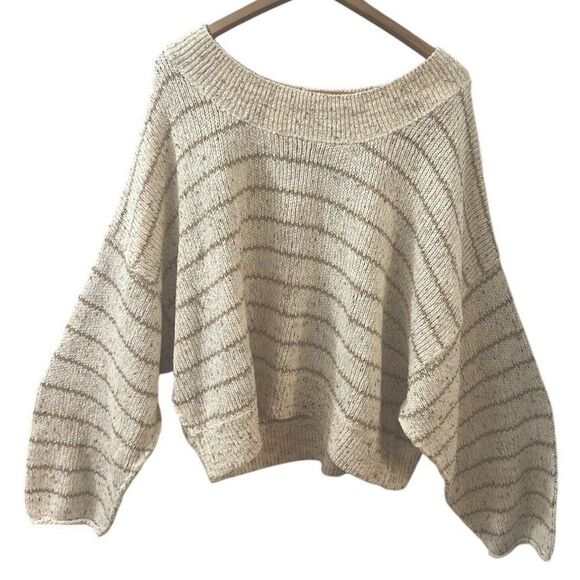 Free People Sweaters - Free People Starlight Sweater Pearl Island Stripes Cream Oatmeal Comfy Size L